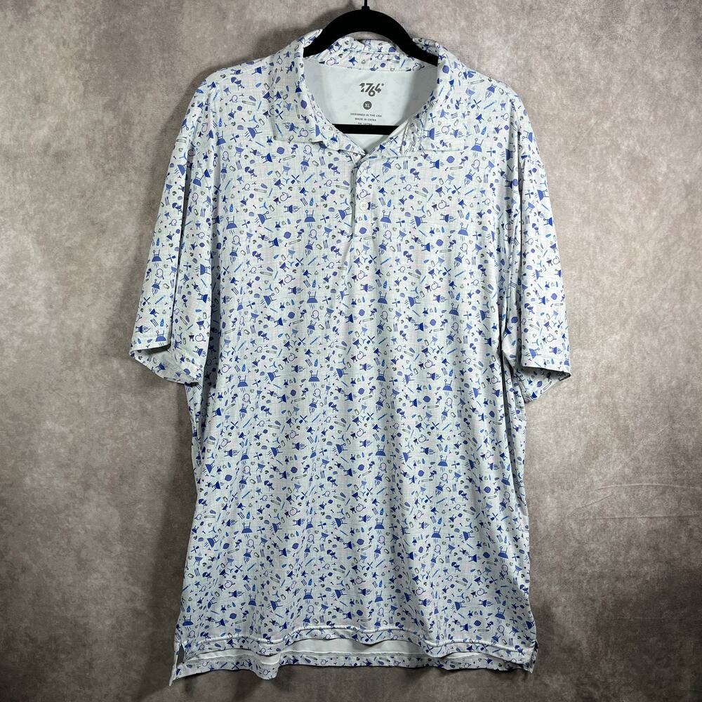 1764 Performance Golf Polo Shirt Mens XL White Grilling BBQ Party Short Sleeve‎